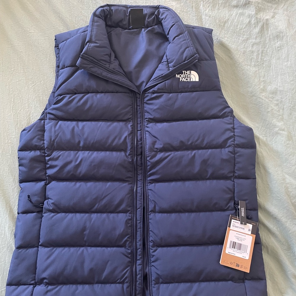 The North Face Navy Blue Insulated Puffer Vest with White Logo